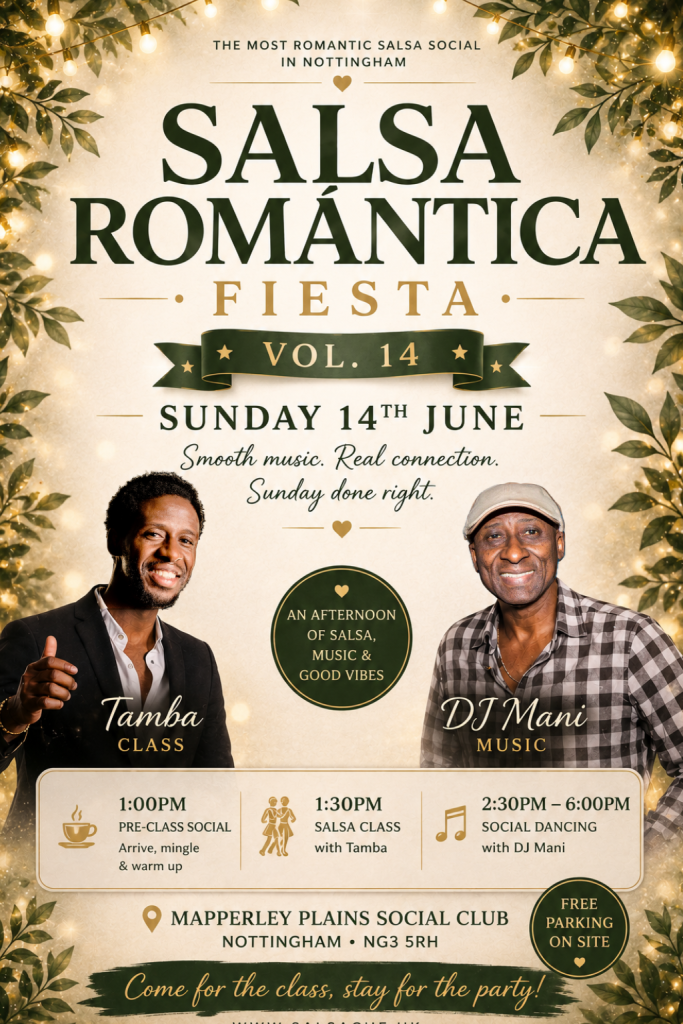 The Salsa Romantica Fiesta ★ Sunday 14th June ★ Vol. 14 ★ 12:45pm – 6pm ★ Nottingham flyer