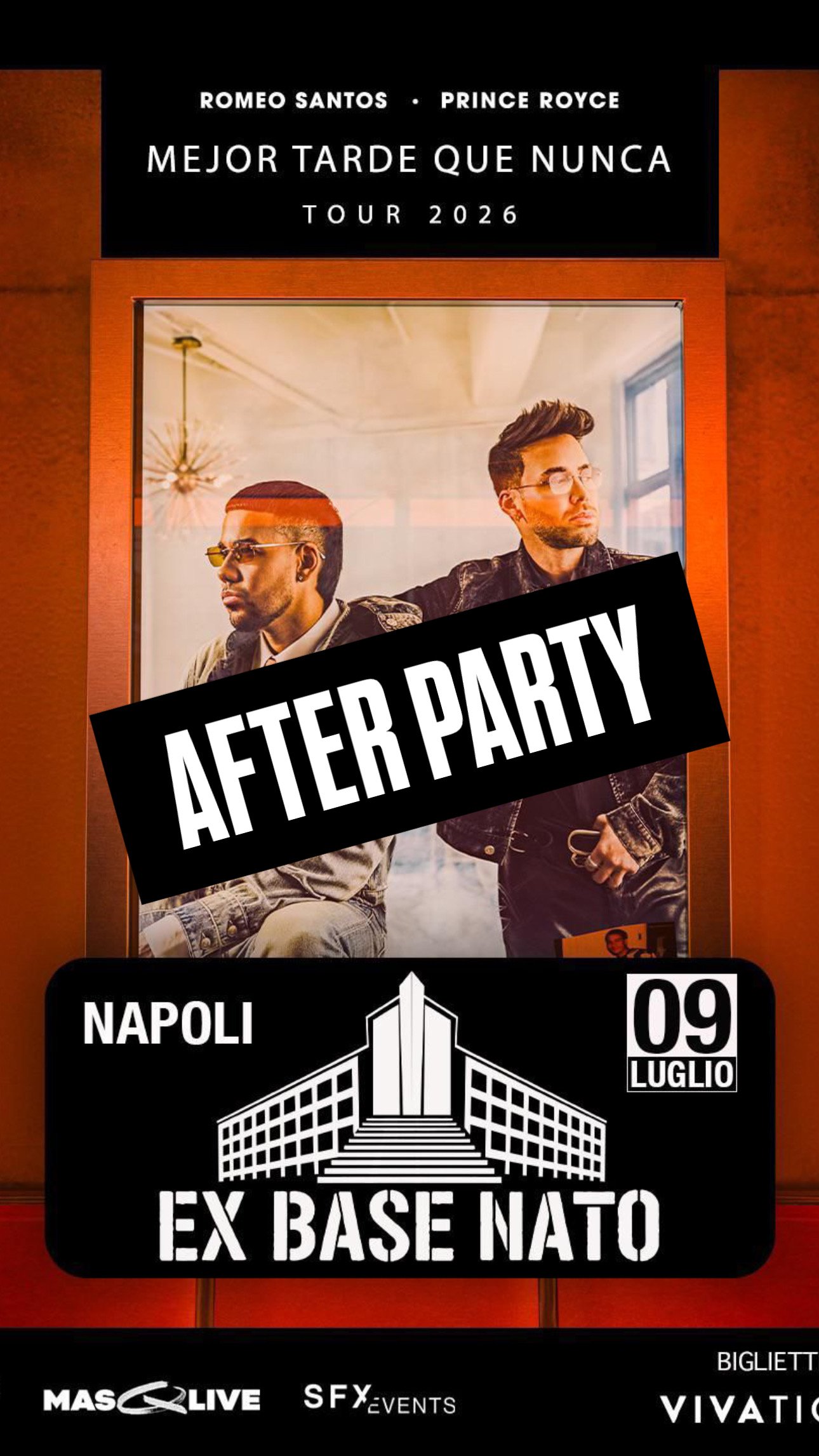 9 LUGLIO AFTER PARTY CONCERTO PRINCE ROYCE E ROMEO SANTOS flyer
