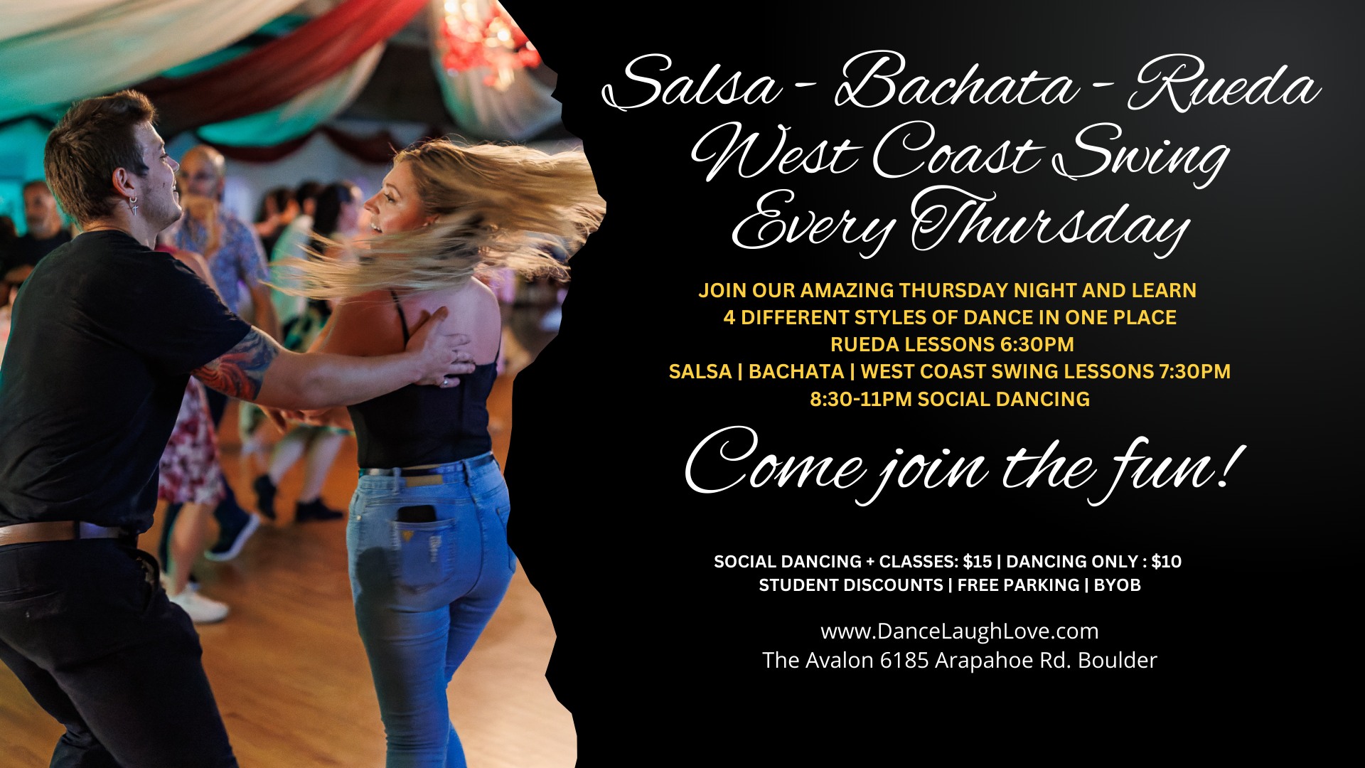 Let's Dance! Salsa, Bachata, Rueda & WC Swing Thursdays at Avalon! flyer