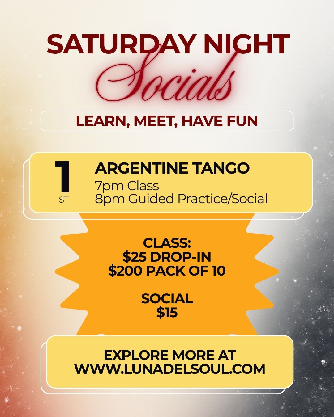 Saturday Night Social Dancing! Argentine Tango EDITION flyer