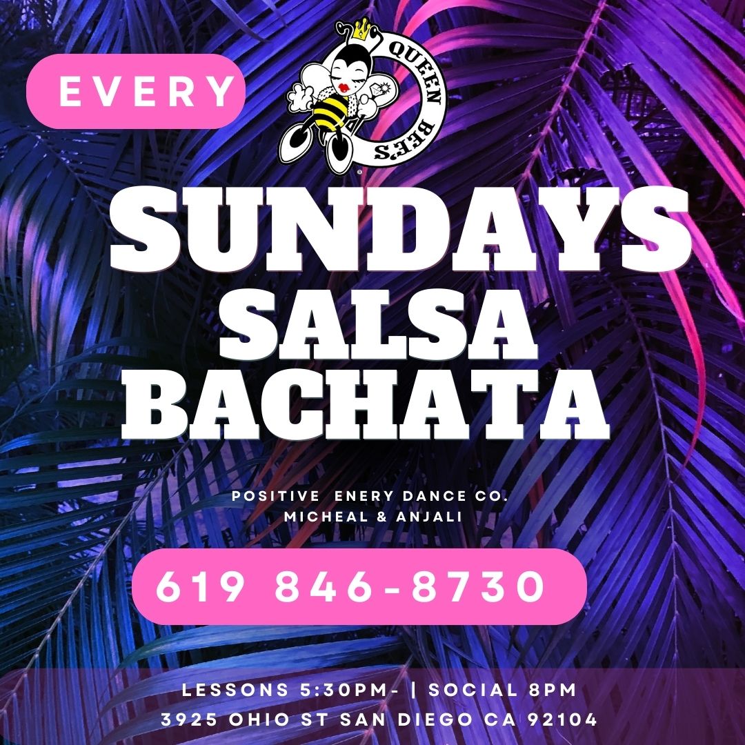 Salsa Bachata Sundays at Queen Bees flyer