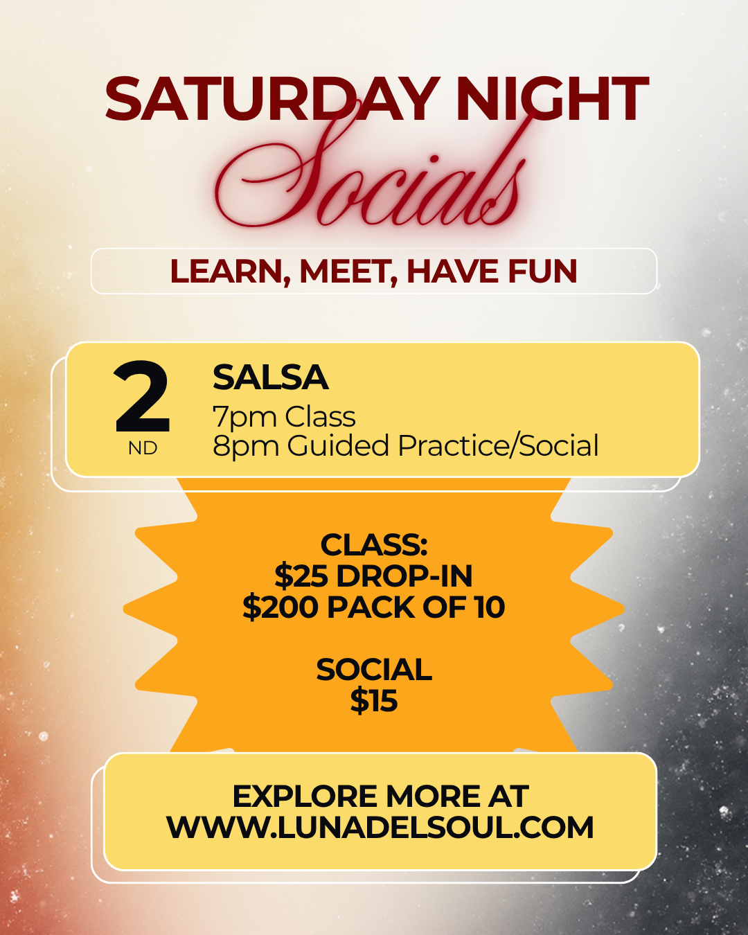 Saturday Night Social Dancing! Salsa EDITION flyer