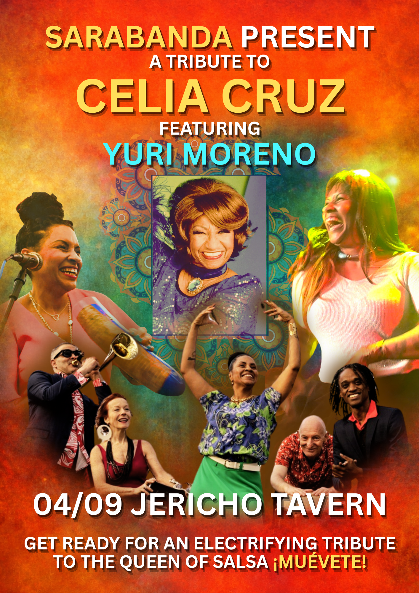 A Tribute to Celia Cruz, presented by Sarabanda, ft. Yuri Moreno @ Jericho Tavern flyer