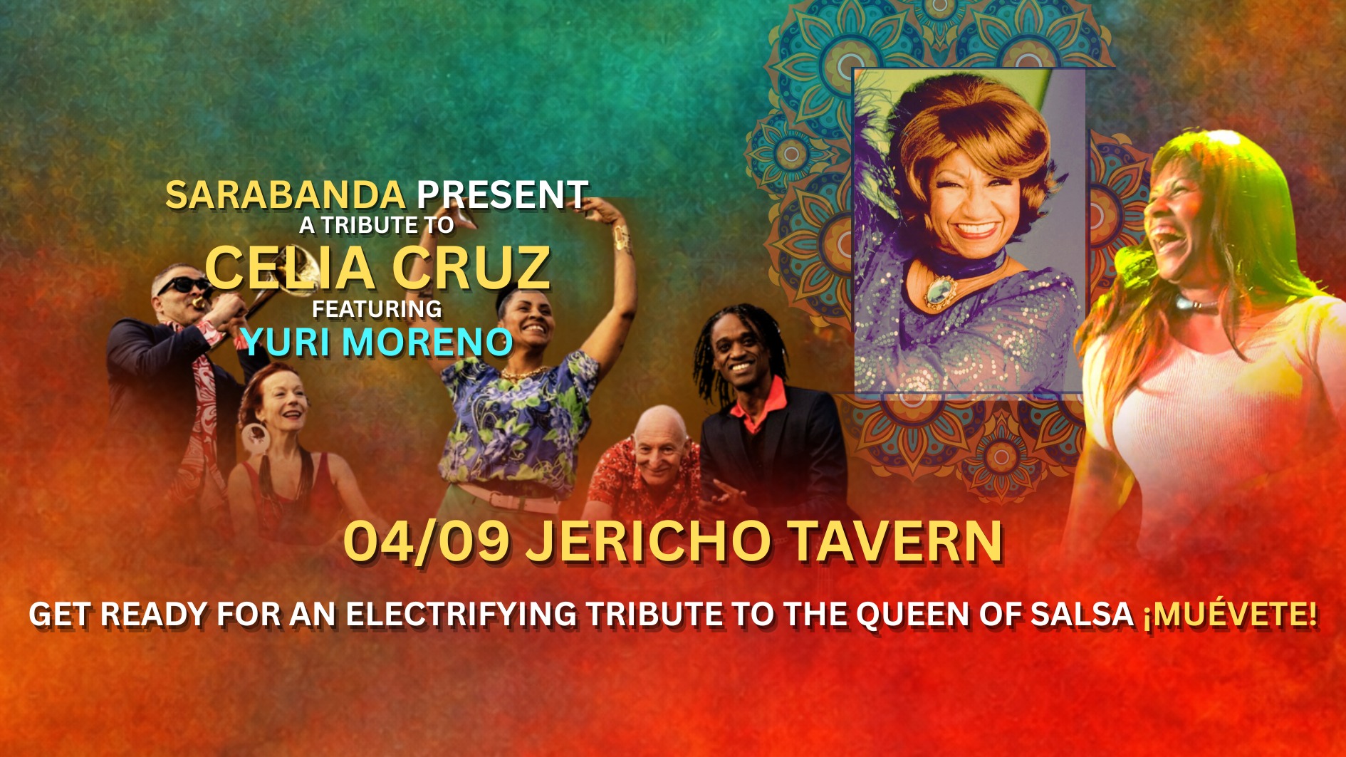 A Tribute to Celia Cruz, presented by Sarabanda ft. Yuri Moreno flyer