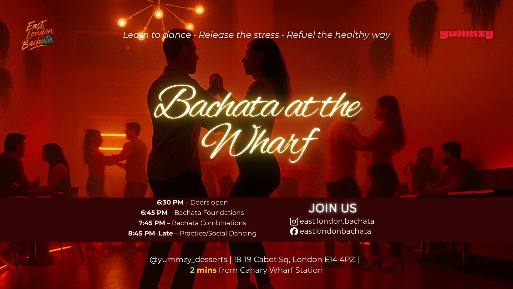 Bachata at the Wharf – Meet people • Learn to dance • Enjoy great vibes flyer