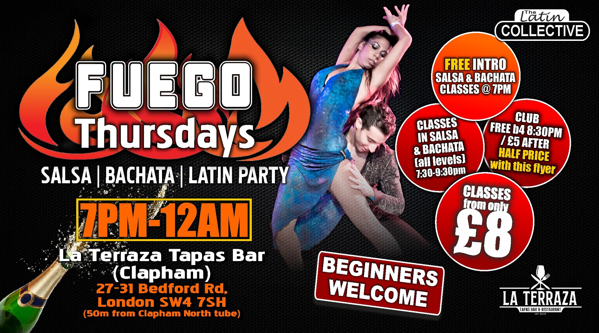 FUEGO Thursdays - FREE Salsa & Bachata INTRO Class at 7pm - EVERY THURSDAY! flyer