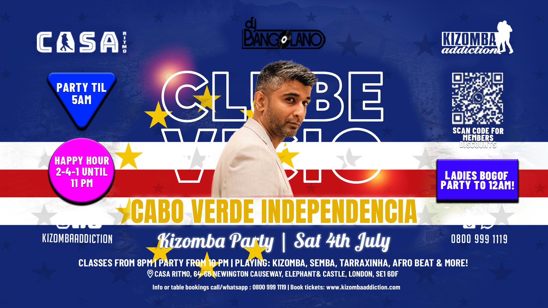 🎶 London's No.1 Saturday Kizomba Party: Clube Vicio - Cabo Verde Independance Day With DJ Bangolano flyer